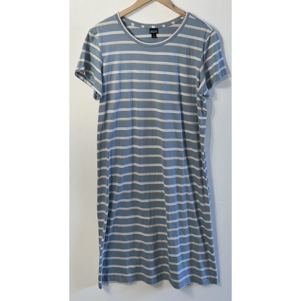 Patagonia Regenerative Organic Striped Short Sleeve T-Shirt Dress Large 75245